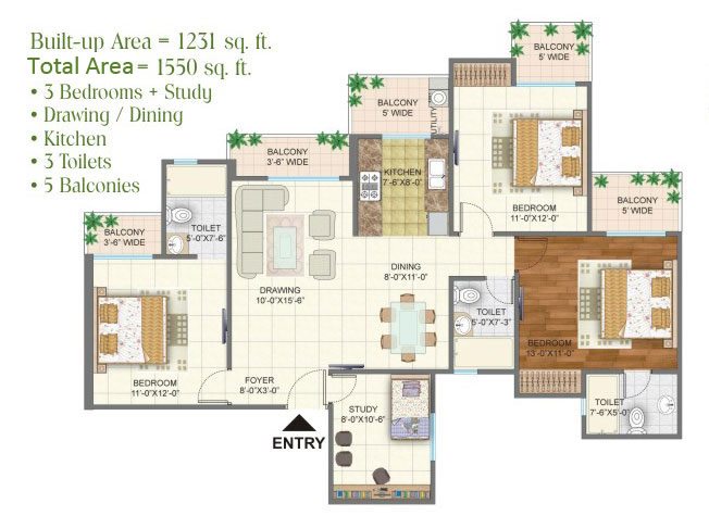 3 BHK + Servent Layout